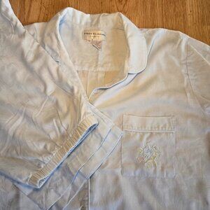 Miss Elaine Classics 2-Piece Pajama Set XL Blue Floral Jacquard Embroidered Pock